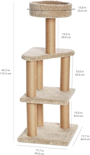 Amazon Basics Cat Tree Tower - Multi-Level Climbing Activity Center for Indoor Cats & Kittens with Scratching Posts, Platform, Jute Rope, Large (45.9"H), Beige - size: Large