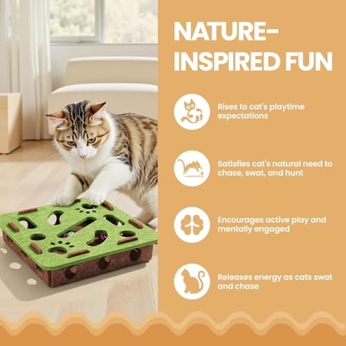 Cat Scratch Puzzle Enrichment Box, Cat Puzzle Toy with 2 Bell Balls, Enrichment Toys for Indoor Cats - color: Green