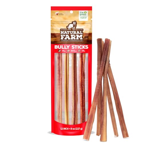 Natural Farm Odor-Free Bully Sticks (12”, 8oz) All-Natural Long-Lasting Chews, 100% Beef Pizzle, Grass-Fed, Grain-Free, Hormone-Free, Protein for Muscle Development & Energy, Perfect for Large Dogs - size: 12" Standard - 8 Ounce