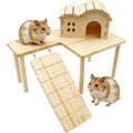 2 Pcs Wooden Hamster Platform Set, Hamster Wooden House Hideout, with Detachable Ladder Bridge, Climbing Toys, Cage Accessories, Small Animals Habitat Decor for Rat Gerbils and Other Small Pets