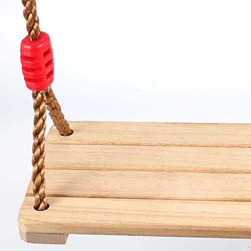 ZOENHOU 15.8 x 6.3 Inch Wooden Swing Seat, Hanging Wood Swings, Wooden Tree Swing with Adjustable 48 to 83 Inches Rope, 220 LB Capacity Sturdy Swings for Yard, Garden, Red Knot