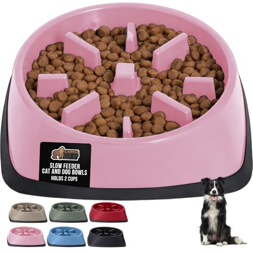 GORILLA GRIP® Patented Slow Feeder Dog and Cat Bowl, BPA Free, 2 Cup Pink - color: Pink, size: 2 Cup
