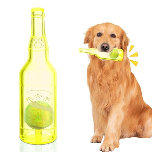 Water Bottle Dog Toy for Aggressive Chewers, Cute Squeaky Indestructible Water Bottle Dogs Chew Toys for Medium/Small Dogs Interactive Dog Toys to Exercise and Accompany (Yellow-Large) - color: Yellow-Large