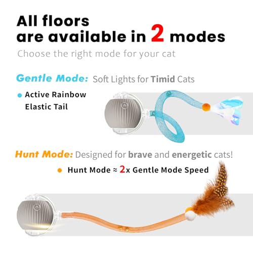 2025 New Generation Interactive Cat Ball Toy with Elastic Mesh Tail - Automatic Motion-Activated Chirping Kitten Toy for Indoor Cats, Relieves Boredom & Encourages Play - color: Grey