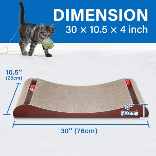 Simple Delxue Cat Scratcher Cardboard Lounge Bed with Bell Ball Toy, 30 Inches Large Horizontal Cat Scratcher Pad, 100% Recyclable & Reversible Durable Cardboard Scratching Board for Indoor Cats - color: Loubge Bed-Ball