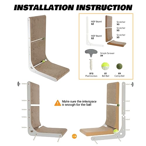 SMARTBEAN Cardboard Cat Scratcher, Vertical Cat Scratching Board, 23.6 Inch L-Shape Cat Scratch Pads with Built-in Catnip Toy Balls, Wall-Mount Cat Scratchers for Indoor Cats - size: L-Shape Cat Scratcher - 1 pc