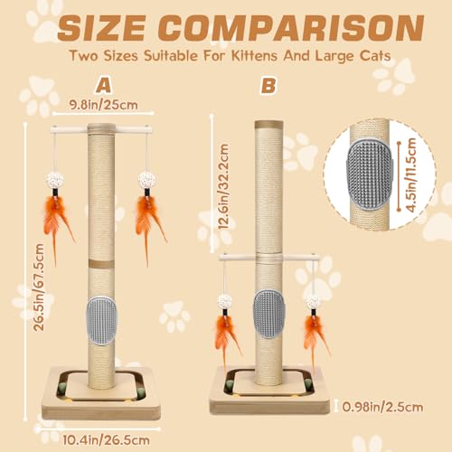 27” Small Cat Tree with 3-Tier Ball Track & Jute Scratching Post, Space-Saving Kitten Tower for Indoor Pets, Interactive Activity Center with Hanging Toys for Furniture Protection - color: 27 inches Cat Scratching Post