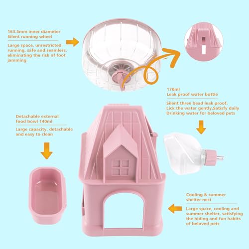 Silent Hamster Wheel Multifunctional Hamster Wheel Quite Running Spinner Wheel Accessories with Food Bowl Water Bottle for Hamsters Dwarf Gerbil (Pink) - color: Pink
