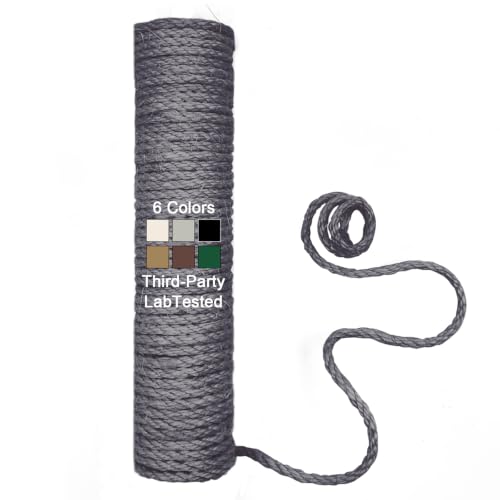 1/4in 164FT Natural Sisal Rope for Cat Tree, Cat Scratch Rope Replacement - color: Grey, size: 164FT