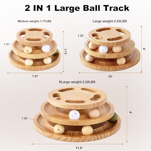 ZOMISIA Cat Ball Track Toy with Puzzle Top, Extra Large Wooden Cat Toys - size: Extra Large Size