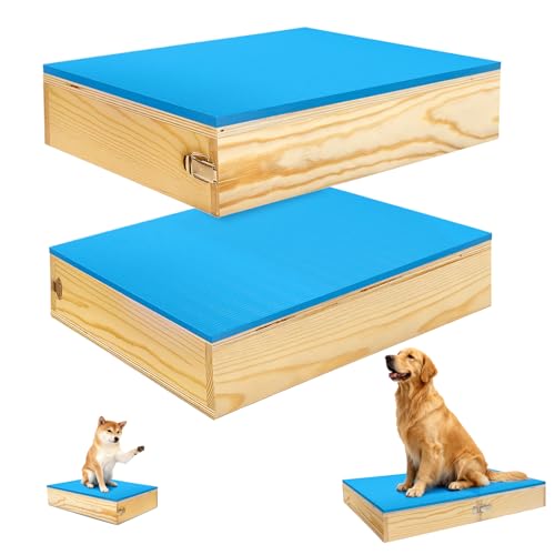 2 PCS Connectable Wooden Dog Training Platform Non-Skid Dog Place Boards with Foaming Surface Puppy Agility Training Equipment for Small and Medium Dogs