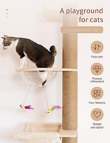 Floor-to-Ceiling Cat Tree with Natural Sisal Rope Scratching Post - Adjustable Height (55-119 Inches) - Modern Cat Activity Tree, Cat Scratcher Post - size: 4-Tier Cat Tree
