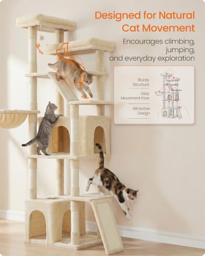 Feandrea Large Cat Tree, 72.6" Tall Sturdy Cat Tower for Indoor, Beige - color: Beige
