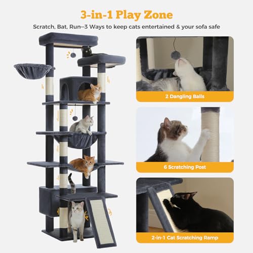 MUTTROS 81" Heavy Duty Cat Tree for Large Cats, Tall Cat Tower, Dark Gray - color: Dark Grey, size: 81in