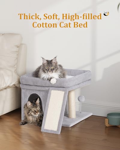 Aechonow Cat Tree Tower for Large Cat, Cat Bed House with Large Perch - color: L—14''Light Grey