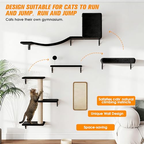 COZIWOW 5Pcs Wall Mount Cat Tree & Shelf Furniture for Large Cats, Black - color: Black