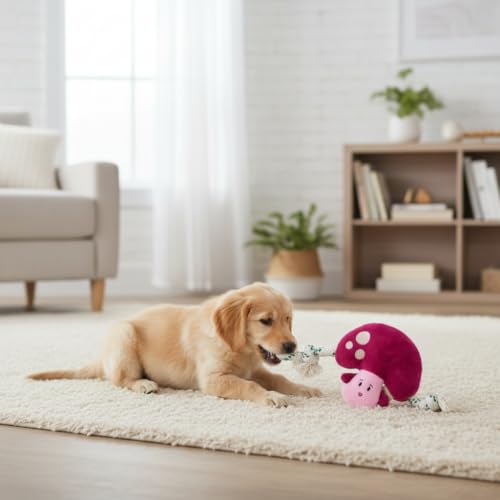 Green Sheep Puppy Plush Dog Toy, No Stuffing Squeaky Toy with Recycled Cotton Rope for Teething, Comfort and Gentle Play, Small Dogs and Puppies, Chew Toy, Mushroom - color: Mushroom