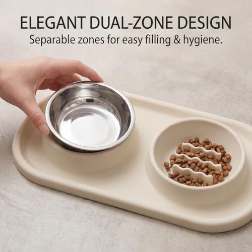 Slow Feeder Dog Bowls, Dog Bowl Set for Puppies, Small Dogs, and Cats – Silicone Non-Slip Food and Water Feeding Station, Spill-Proof Pet Dishes for Mess-Free Meals