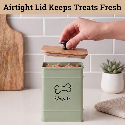 Dog Treat Container with Airtight Bamboo Lid, 5"W x 7"H, 7 Cup Capacity - color: Sage Green - Small