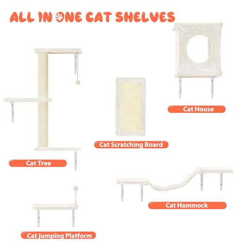 10 Pcs Cat Wall Shelves for Large Cats, Floating Climber with Scratcher - color: Beige, size: 10Pcs