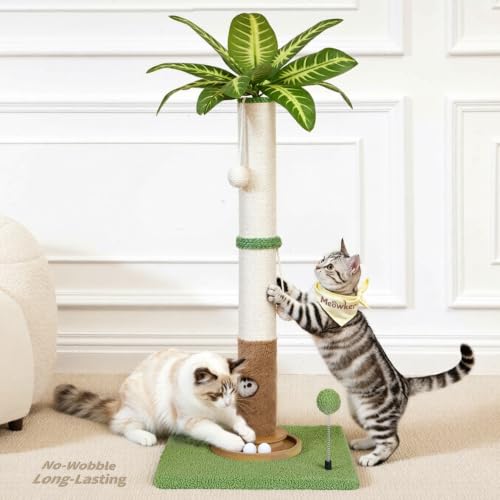 35" Tall Palm Tree Cat Scratching Post Vertical for Indoor Cats - color: Light Green, size: 35 in