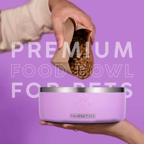 FAHRMOSIS 32 Oz Dog Bowl with Slow Feeder Insert Stainless Steel Pet Water Bowl for Medium & Large Breed Non Slip Rubber Base & Plastic Puzzle Feeder - Lavender - color: Lavender, size: 32 OZ