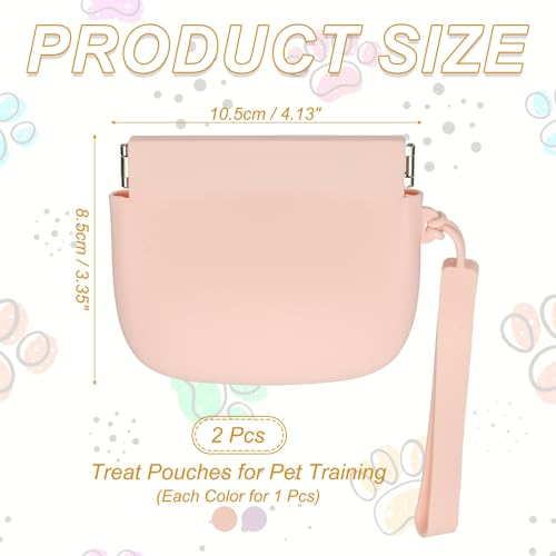 Silicone Dog Treat Pouch, Auto Closure, Pocket Size, Portable Walking Bag for Dog and Cat 4x3 Inch (Light Pink/Light Purple, 2Pcs), Intended for Pet Travel/Training/Walking - color: Light Pink/Light Purple