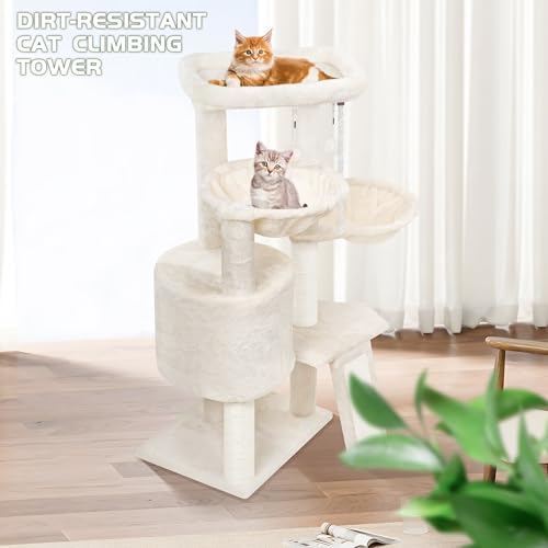 Wang Xin Three Layer Cat Tree with Cat Condo Scratch Pad and Two Hammocks,Beige - color: Beige, size: Small