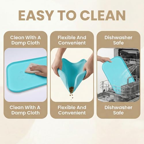Waterproof Silicone Pet Feeding Mat Blue with Raised Edge,24" x 16"Non-Skid Spill Proof Dog Bowl Mats, Easy Clean Cat Bowls Placemat for Cats and Dogs - color: Blue, size: 60 x 40 cm