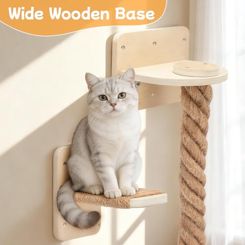 Uross 2.2" x 5.4Ft Cat Climbing Rope Wall Mounted with Jumping Platform Thick Natural Jute Rope Ladder & Scratching Post, Heavy Duty Cat Wall Furniture for Indoor Cats, Kittens & Large Cats