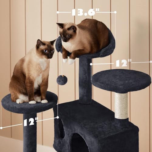 Yaheetech 54in Cat Tree Tower, 2 Caves, Kitten-Ear Perch & Scratching Posts - color: Black, size: 54in