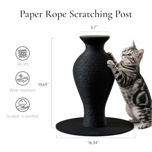Furrytail 18'' Cat Scratching Post, Paper Rope Scratcher, Black Cat Tree - color: Black, size: Belly Large