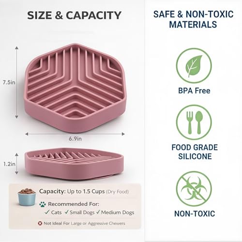 Silicone Slow Feeder Bowl for Dogs & Cats, Puzzle Lick Mat Design, Anti-Slip Suction Base, Helps Slow Eating & Enrichment, Easy to Clean, BPA-Free - color: Blush Pink