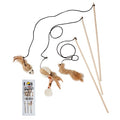 Cat Teaser Cat Kitten Toys Set Natural Sisal Wand Teasers with Mouse, Bell, Feather, Elastic String, and Sturdy Wood Rod - size: 3 PCS