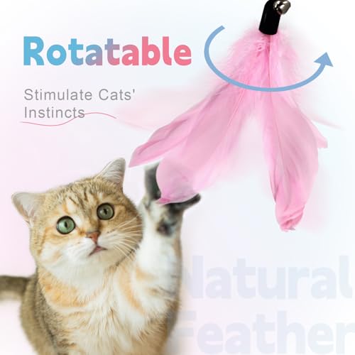 SONGWAY Cat Wand Toys for Indoor Cats - Cat Toy Set with Retractable Teaser Wand and 6 PCS Fairy Feather Toy Refills, Butterfly Tassel Plush Cat Toys Interactive, Pink - color: Pink