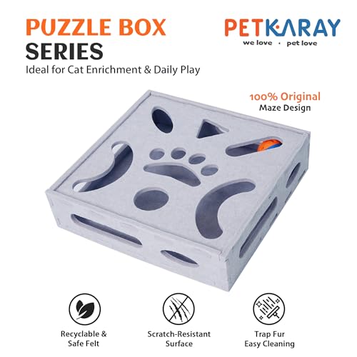 PETKARAY Felt Cat Puzzle Toy, Interactive Cat Toys for Indoor Cats, Interactive Maze for Kitten Felt Puzzle Box with Ball, Grey - color: Grey, size: Cat Puzzle Toy Box