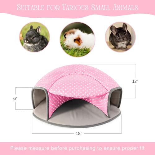 Guinea Pig Hideout Tunnel Bed, Washable Soft Small Animal Hideaway for Ferret, Chinchilla, Dwarf Bunny - House Pet Cage Accessory - color: Pink