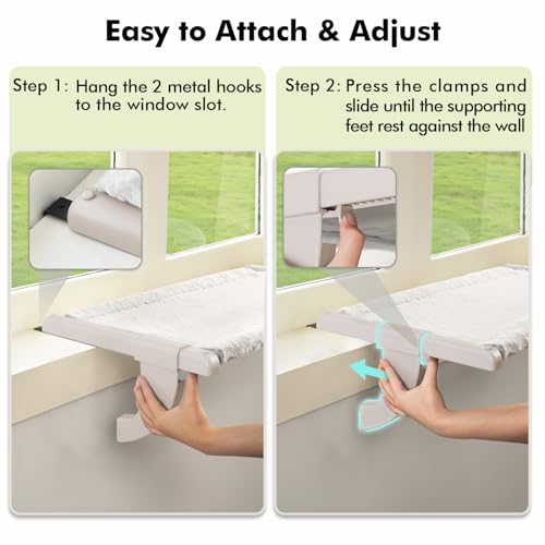 Zoratoo Windowsill Cat Perch, One-Step Sliding Adjustment Cat Hammock, XL