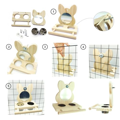 Bird Mirror Parrot Perch with Mirror and Stainless Steel Feeding Cups for Parakeets Cage Swing Wooden Mirror Fun Play Toy for Birds Lovebird Conures Cockatiels - style: Style B