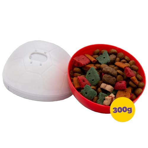 amicus - Crazy Ball Treat Dispenser, Smart Dog Treat Dispenser Ball - Pets Enrichment Toys - Dog Toys to Keep Them Busy - Slow Feeder - 300g/10.5 oz - Red/White - color: Red & White, size: 300g