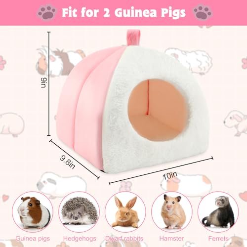 BWOGUE Guinea Pig Bed Hideout, Washable Hamster Cave for Small Animals - color: White+Pink