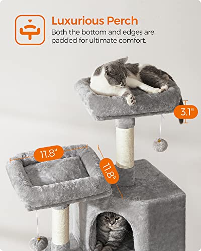 Feandrea Cat Tree, 45.3-Inch Cute Cat Tower, Climbing Condo, Light Gray - color: Light Gray
