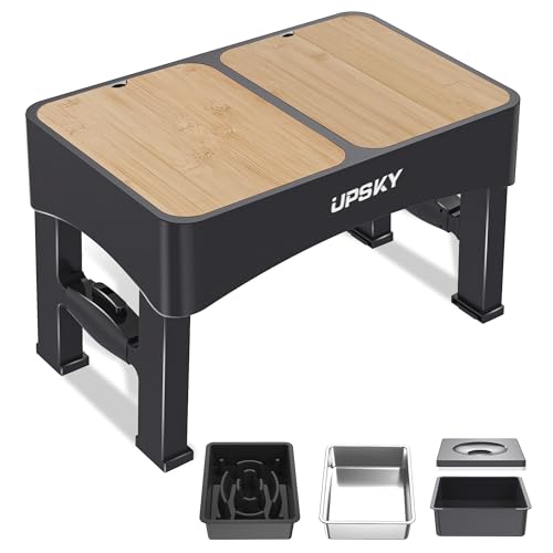 UPSKY 3-in-1 Elevated Dog Bowl with 2Pcs Lids, 4 Height Adjustable, Black - color: Black
