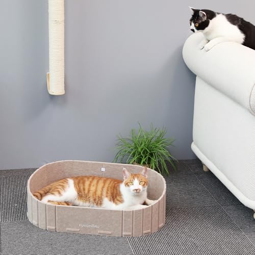 FUKUMARU Cat Scratcher, 24 Inch Sofa Shape Cat Scratching Bed Couch Indoor - color: Beige