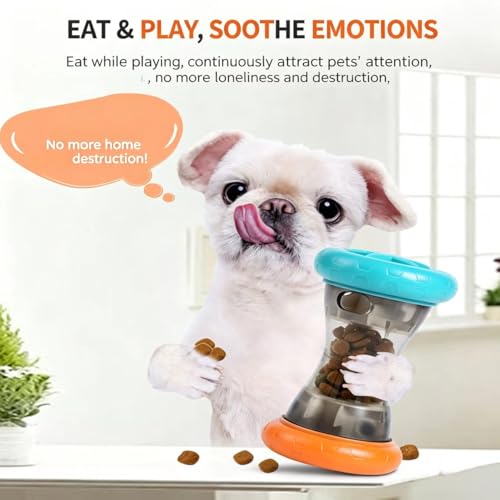 Interactive Dog Roller Puzzle Toy with Adjustable Treat Dispenser & Slow Feeder System - Silent Rolling Dumbbell Dog Toys Suitable for All Breeds, Puppies, Crate, Apartment and Training Games - color: Orange&Blue