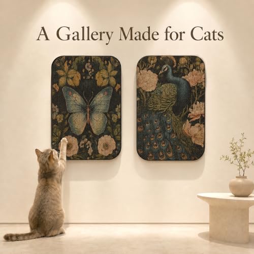 2 Pack Cat Wall Scratcher, Art Cat Scratching Board for Cats - color: Butterfly & Peacock