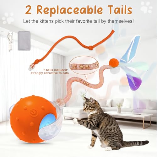 Interactive Cat Ball Toy, Motion Activated Electric Rechargeable Cat Toy - color: Orange