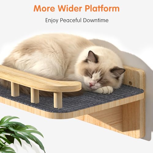 Cat Wall Shelves with 3 Steps, Floating Cat Shelves for Wall with Wide Perch, Modern Wood Wall Mounted Furniture up to 15lbs, Climber Shelf for Small/Medium Cats Sleeping,Jumping, Playing - size: Rectangular