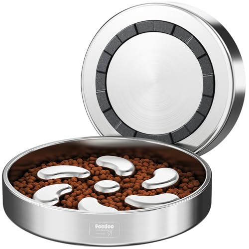 Feedoo Slow Feeder Dog Bowl-3Cups for Large Breeds, Double Wall Food-Grade Stainless Steel, Heavy Duty with Non-Slip Rubber Base, Puzzle Maze Bowl to Slow Down Eating - color: Spiral-1Pack, size: L 3~3.5Cups