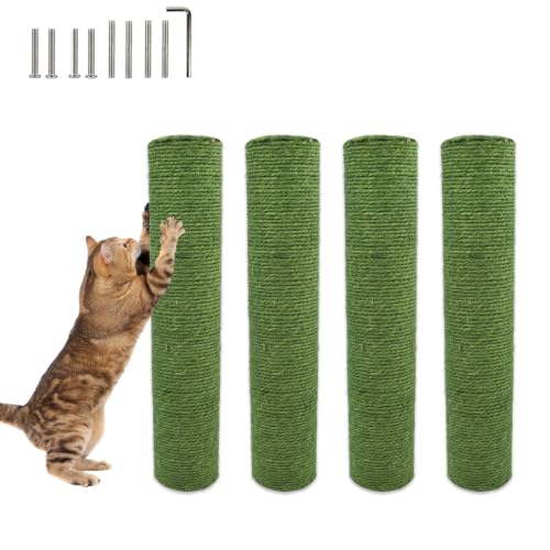 4 Pcs Cat Scratching Posts Replacement,15.7"x3.1''Natural Sisal Cat Tree Post Replace Parts for Indoor Cats Tower Repair Scratch Refill Poles with M8 Screws for Kitten Spare Furniture Accessories - color: 【Green】